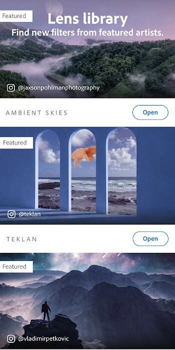 Adobe Photoshop Camera Filter Interface