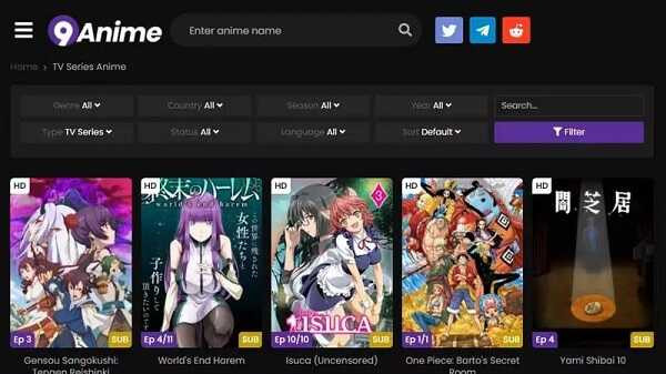 Anime streaming platform interface