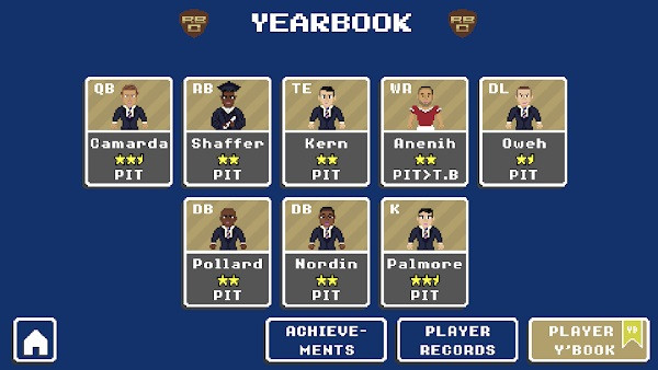 Game management features in Retro Bowl College APK