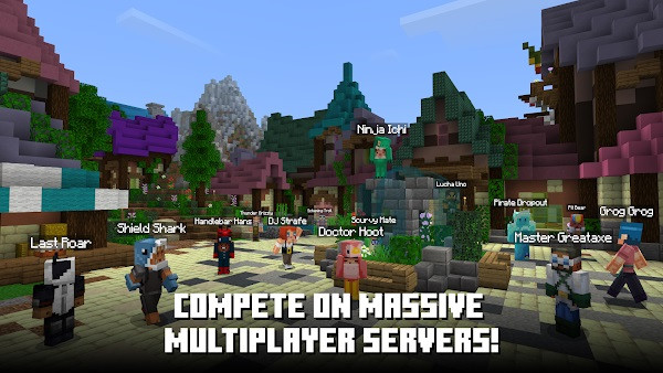 Minecraft players exploring open world