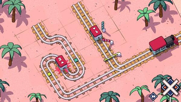 Railbound puzzle example featuring complex track connections